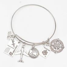 Load image into Gallery viewer, 2019 2020 2021 2022 Earth Plane Postcard Alloy Bracelet Compass Pendant Travel Bracelet Best Friend Jewelry Gift Handmade DIY